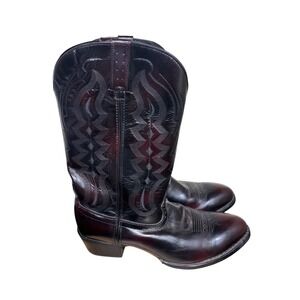 Roadwolf Cowboy Boots Mens 13W Black Cherry Leather Flame Stitch 1045